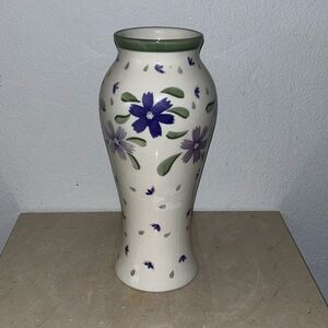 Flowers Inc. Hand painted, purple flowers vase 9”